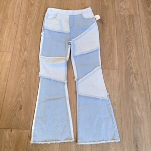 Girl's Tween Diva Light Blue Patchwork Pull On Flare Jeans NWOT 12